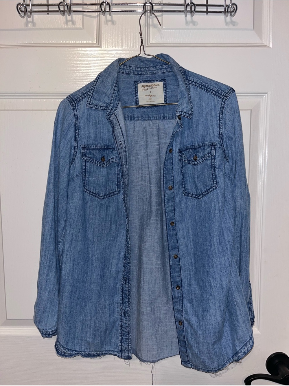 Arizona Jean Company Light Blue Denim Button-Down Shirt